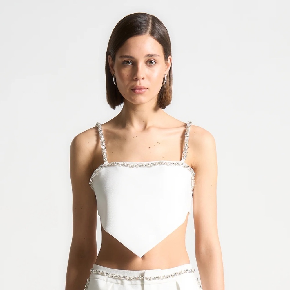 NWT Manière De Voir Eloise Embellished Strap Handkerchief White Top, Party Top